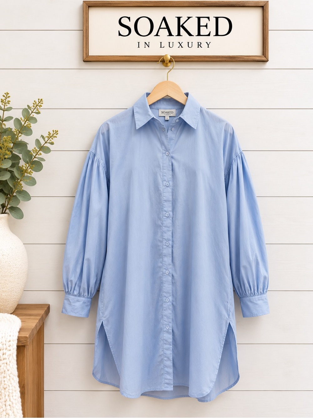 SOAKED IN LUXURY Light Blue Tunic Shirt Dress Size S